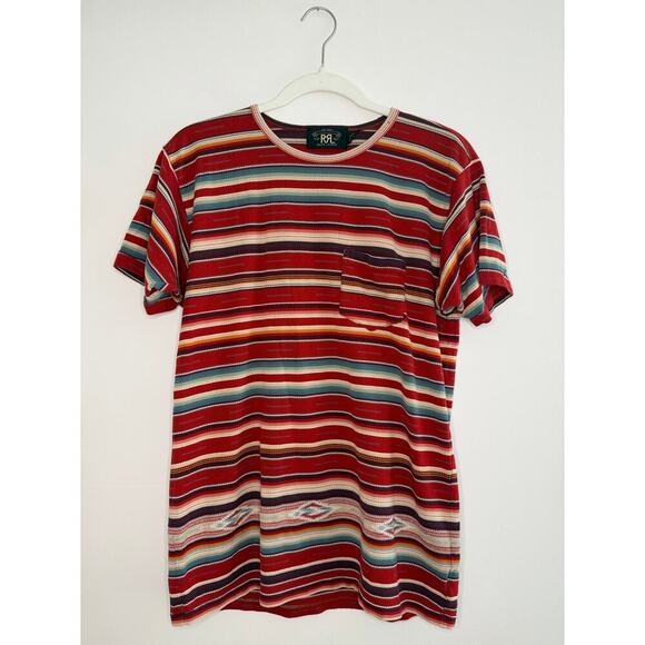 Ralph Lauren Double RRL Mens Jacquard Jersey Red Southwestern T Shirt Medium - Picture 2 of 6